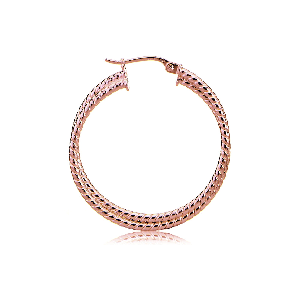 Rose Gold Tone over Sterling Silver Intertwining Rope Hoop Earrings, 25mm-3