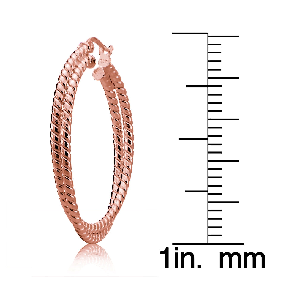 Rose Gold Tone over Sterling Silver Intertwining Rope Hoop Earrings, 25mm-4