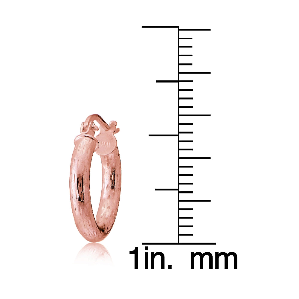 Rose Gold Tone over Sterling Silver 2.5mm Diamond Cut Polished Round Hoop Earrings, 15mm-4