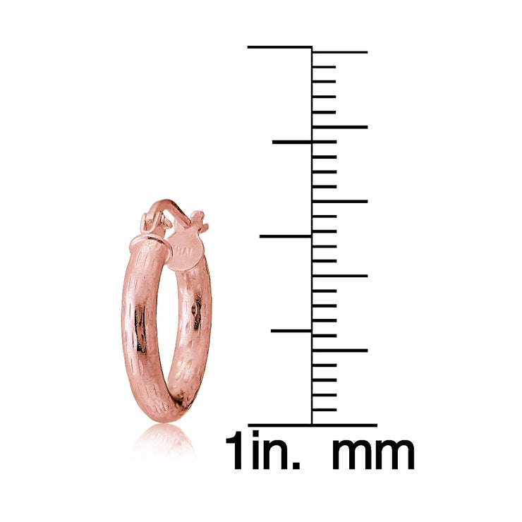 Rose Gold Tone over Sterling Silver 2.5mm Diamond Cut Polished Round Hoop Earrings, 15mm