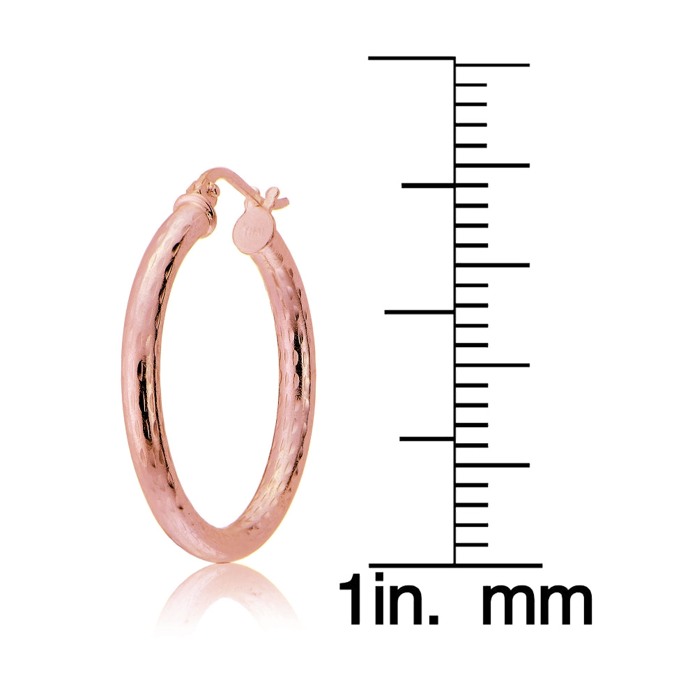 Rose Gold Tone over Sterling Silver 2.5mm Diamond Cut Polished Round Hoop Earrings, 20mm-4
