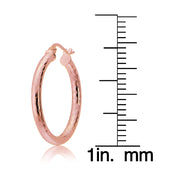 Rose Gold Tone over Sterling Silver 2.5mm Diamond Cut Polished Round Hoop Earrings, 20mm