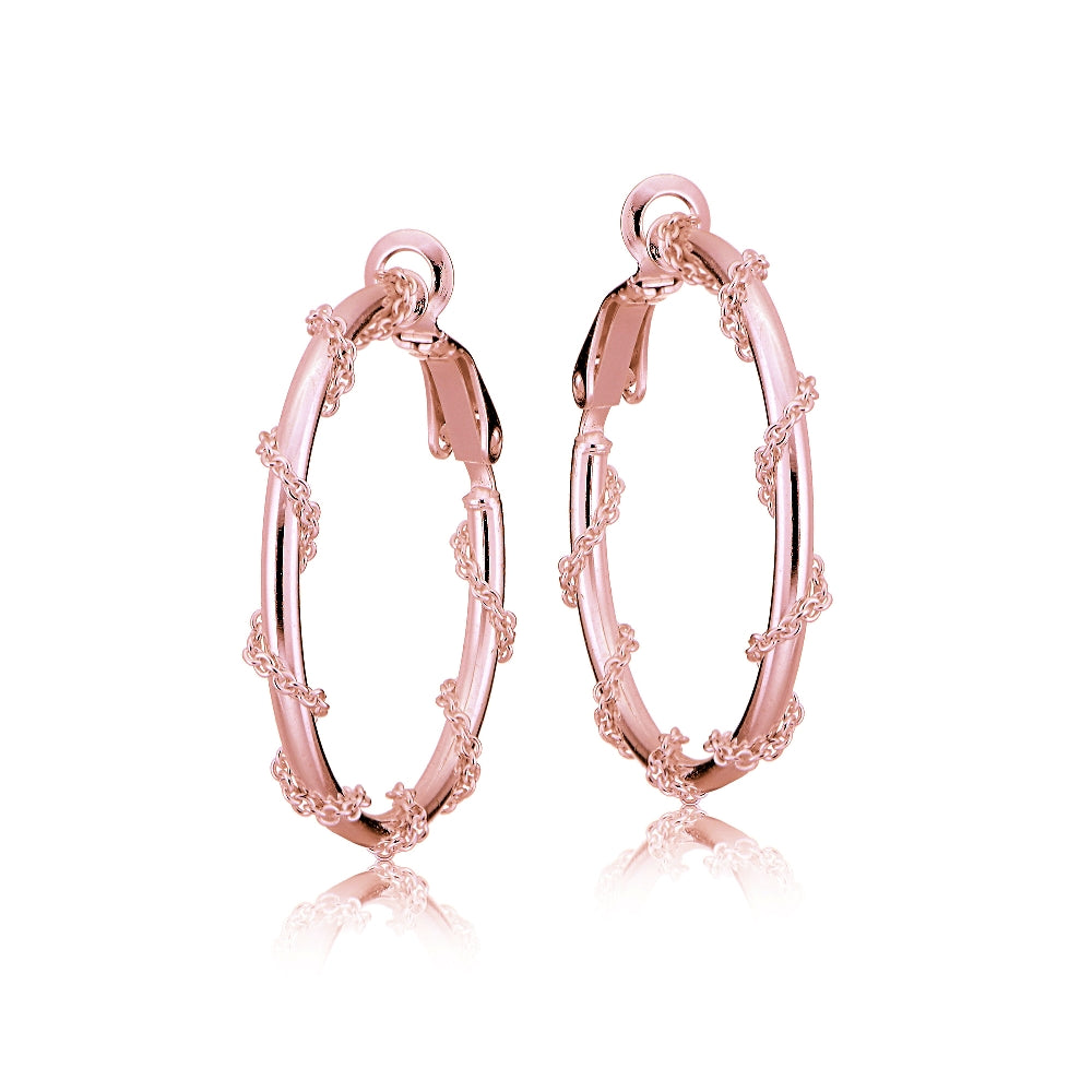 Rose Gold Tone over Sterling Silver Chain Wrap Clip-On Hoop Earrings, 20mm-2