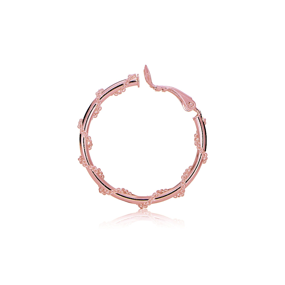 Rose Gold Tone over Sterling Silver Chain Wrap Clip-On Hoop Earrings, 20mm-3