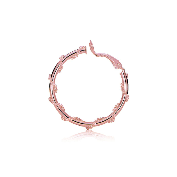 Rose Gold Tone over Sterling Silver Chain Wrap Clip-On Hoop Earrings, 20mm