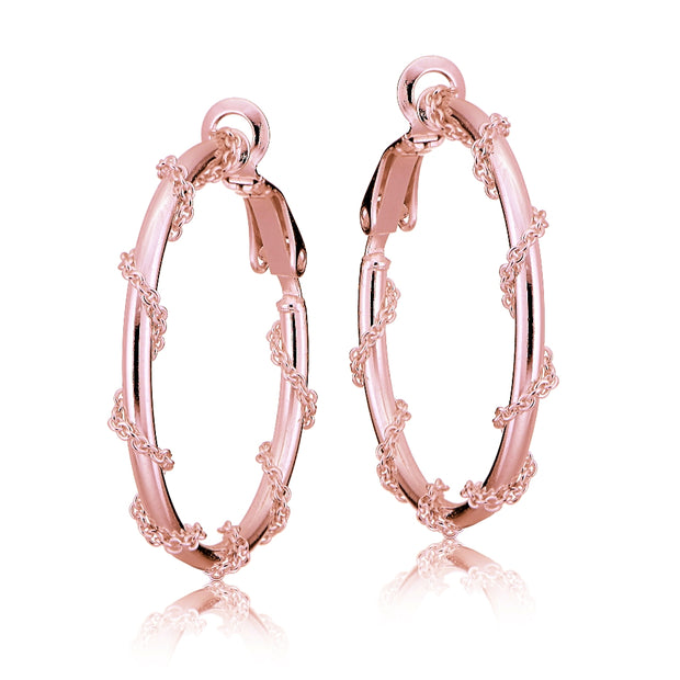 Rose Gold Tone over Sterling Silver Chain Wrap Clip-On Hoop Earrings, 30mm