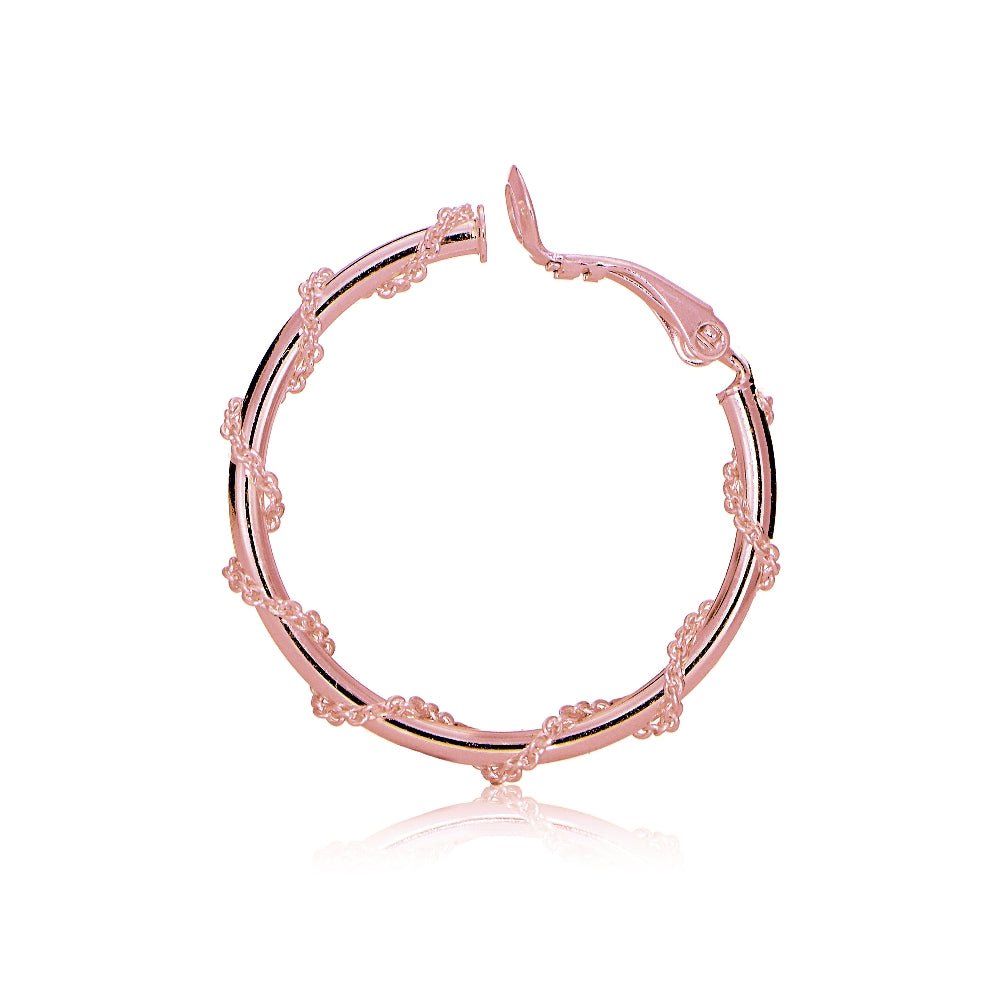 Rose Gold Tone over Sterling Silver Chain Wrap Clip-On Hoop Earrings, 30mm-3