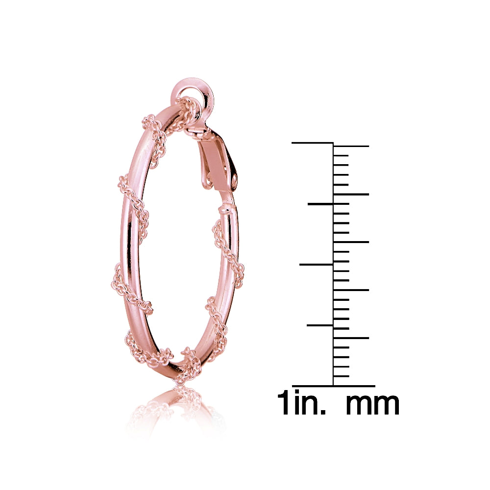 Rose Gold Tone over Sterling Silver Chain Wrap Clip-On Hoop Earrings, 30mm-4