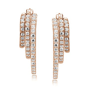 Rose Gold Tone over Sterling Silver Cubic Zirconia Triple Round Graduating Hoop Earrings
