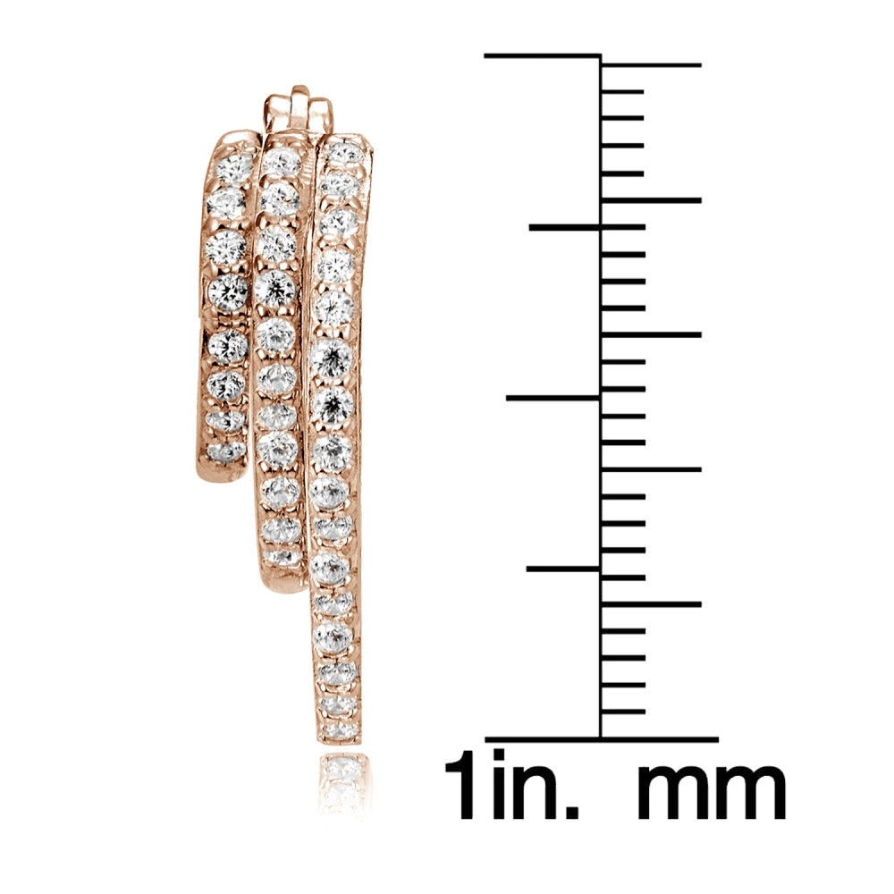 Rose Gold Tone over Sterling Silver Cubic Zirconia Triple Round Graduating Hoop Earrings-4