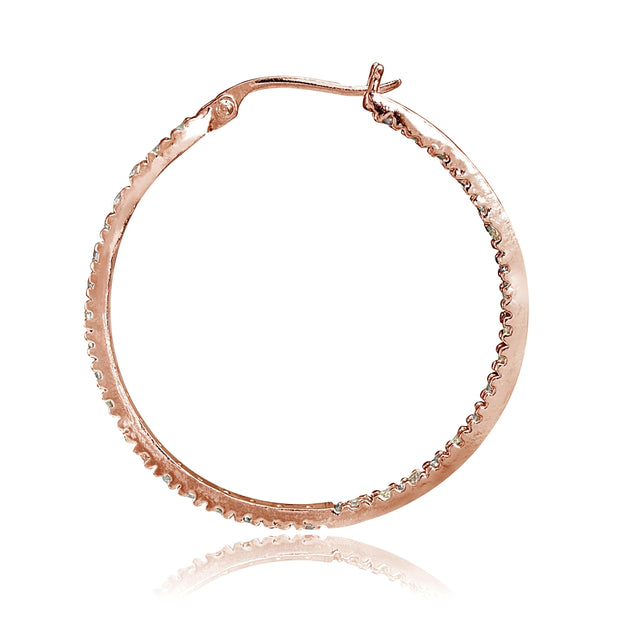 Rose Gold Tone over Sterling Silver Cubic Zirconia Inside Out 40mm Round Hoop Earrings