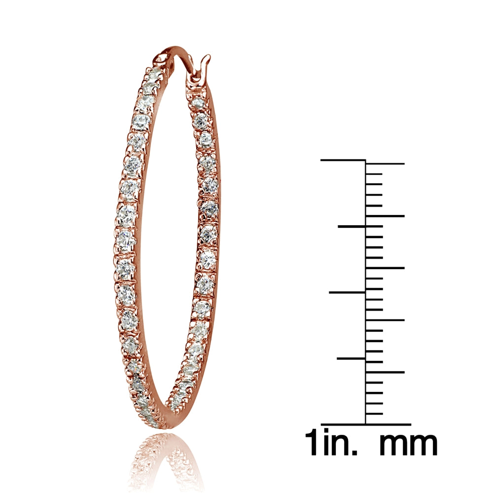 Rose Gold Tone over Sterling Silver Cubic Zirconia Inside Out 40mm Round Hoop Earrings-3