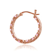 Rose Gold Tone over Sterling Silver Light Pink Cubic Zirconia Inside Out 3x25 mm Round Hoop Earrings