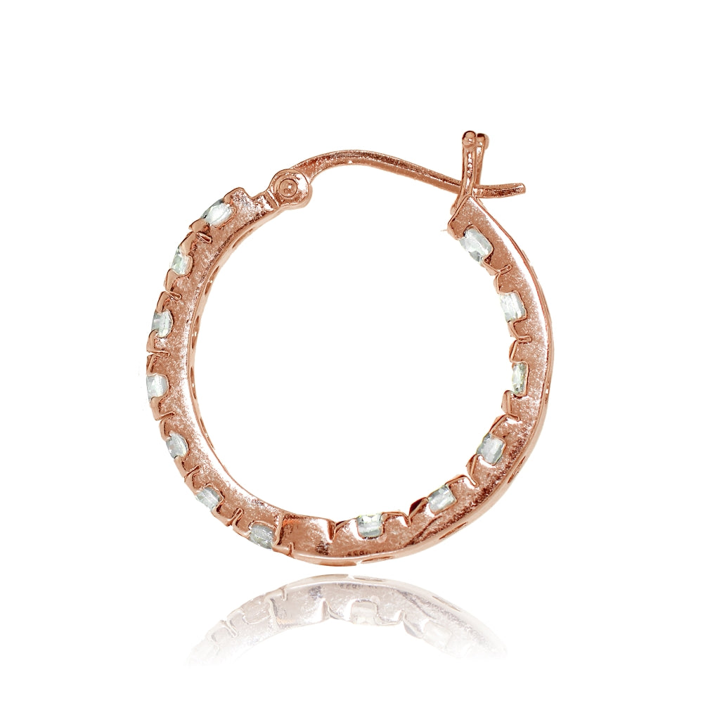 Rose Gold Tone over Sterling Silver Cubic Zirconia Inside Out 3x25 mm Round Hoop Earrings-2