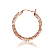 Rose Gold Tone over Sterling Silver Light Pink Cubic Zirconia Inside Out 3x20 mm Round Hoop Earrings
