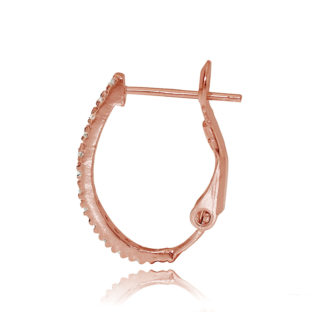 Rose Gold Flash Sterling Silver Cubic Zirconia Oval J-Hoop Huggie Earrings, 18m-2