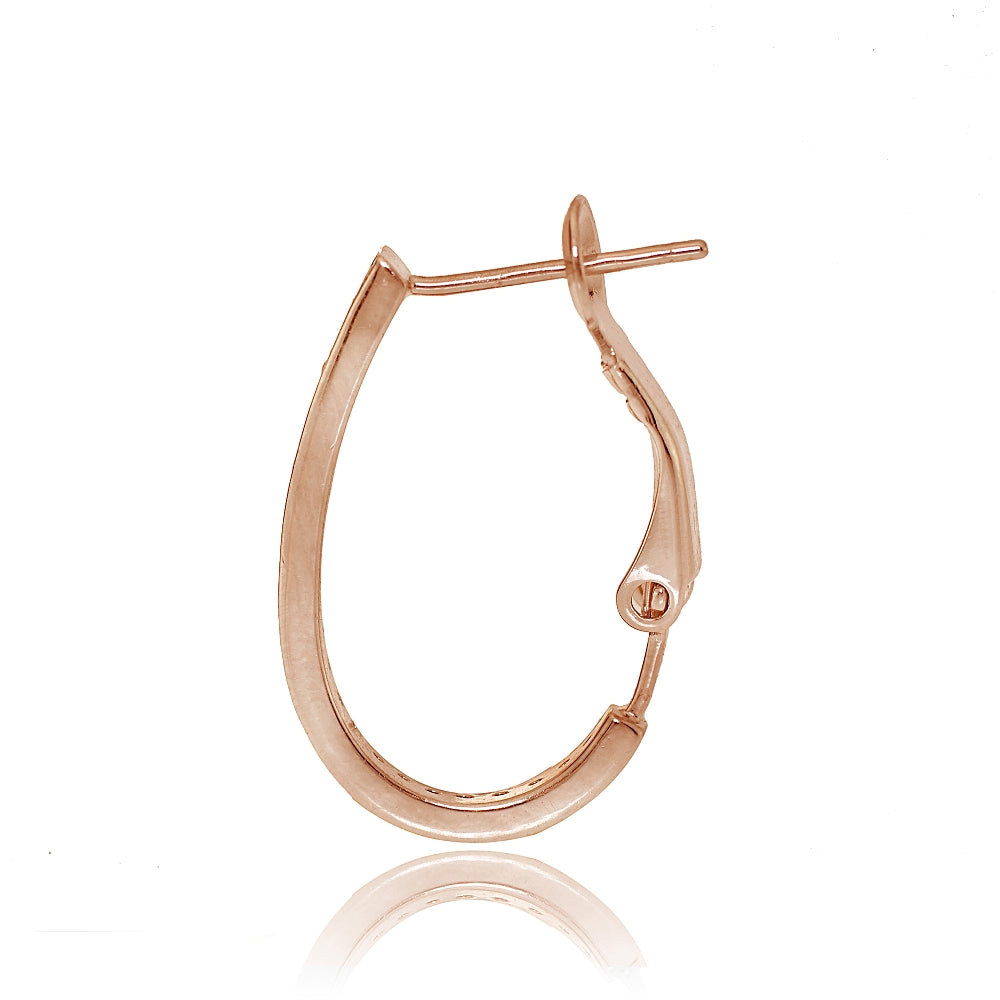 Rose Gold Tone Sterling Silver Cubic Zirconia Oval J-Hoop Earrings, 20mm-2