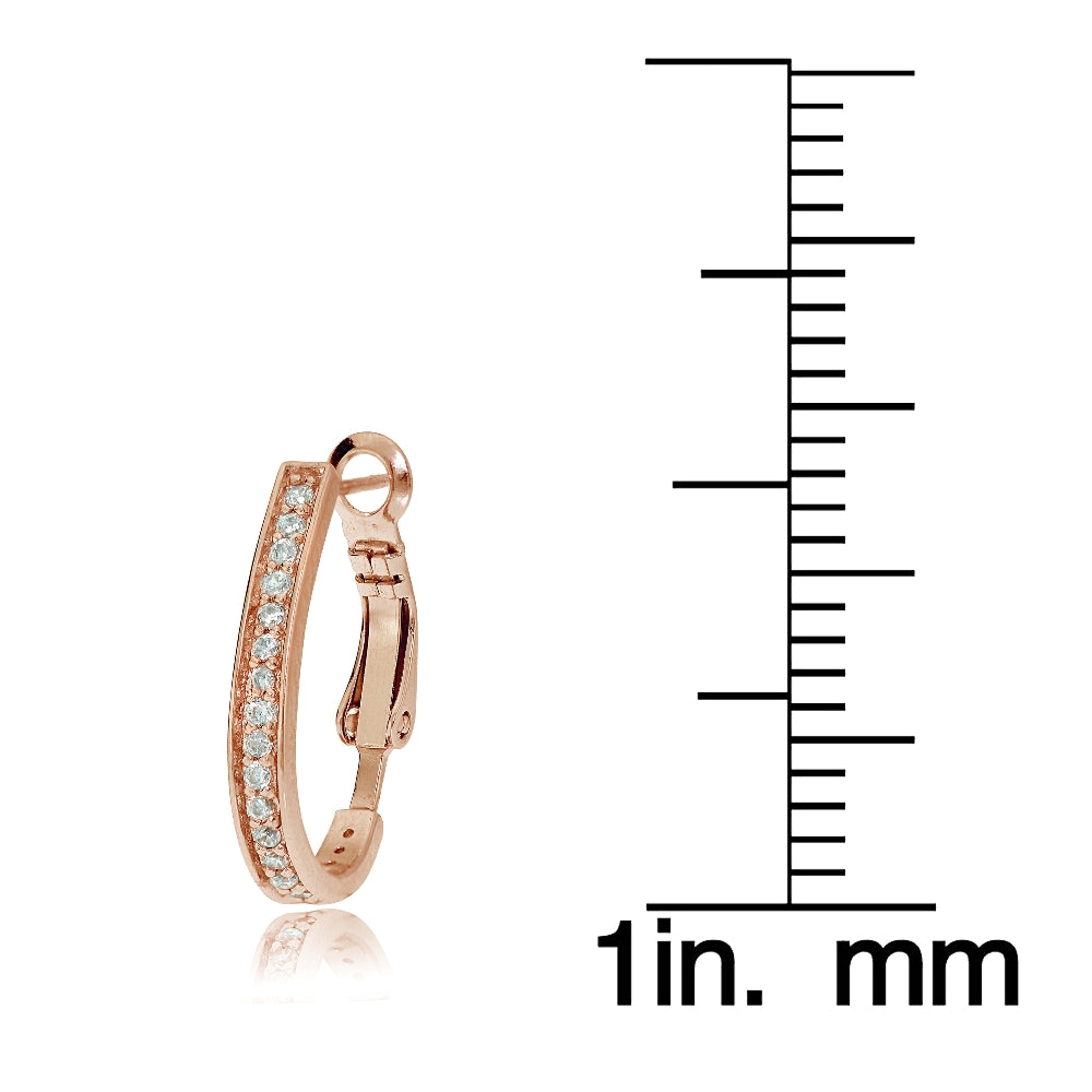 Rose Gold Tone Sterling Silver Cubic Zirconia Oval J-Hoop Earrings, 20mm-3