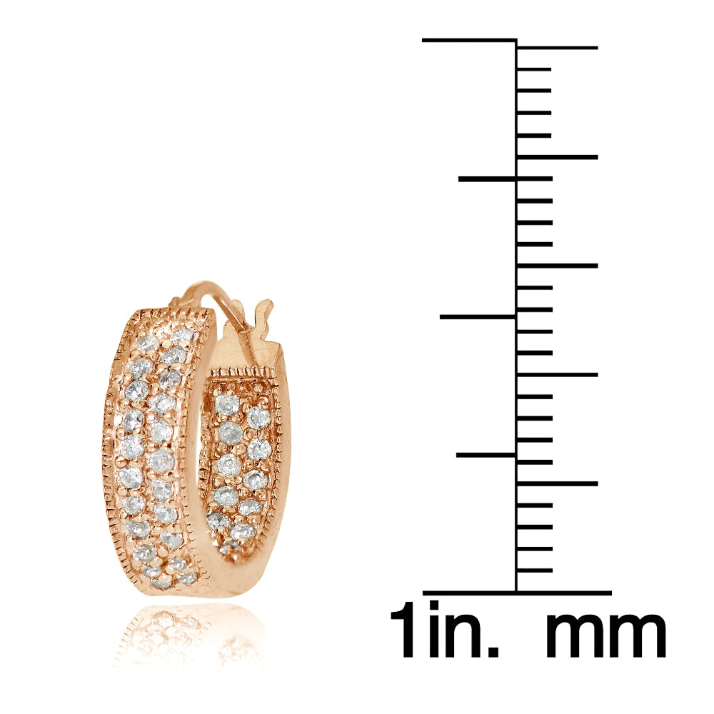 Rose Gold Flash Sterling Silver Cubic Zirconia Two-Row Inside-Out Huggie Hoop Earrings-3
