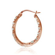Rose Gold Flash Sterling Silver Cubic Zirconia 20mm Inside-Out Oval Hoop Earrings
