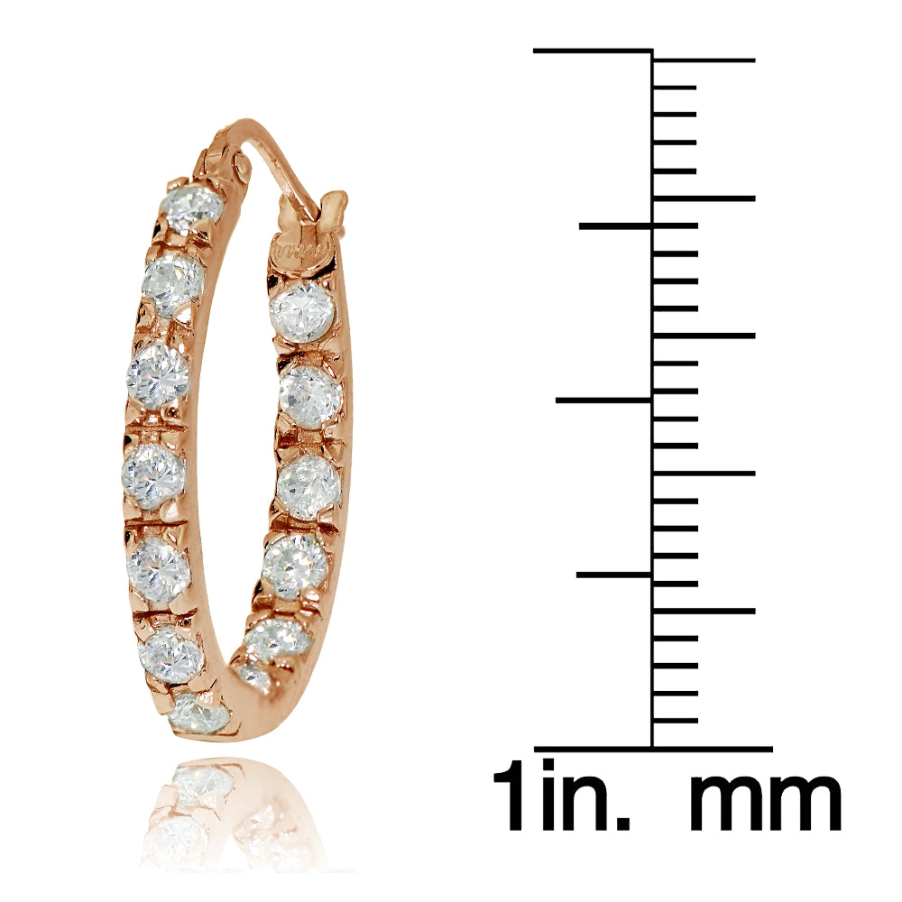 Rose Gold Flash Sterling Silver Cubic Zirconia 20mm Inside-Out Oval Hoop Earrings-3