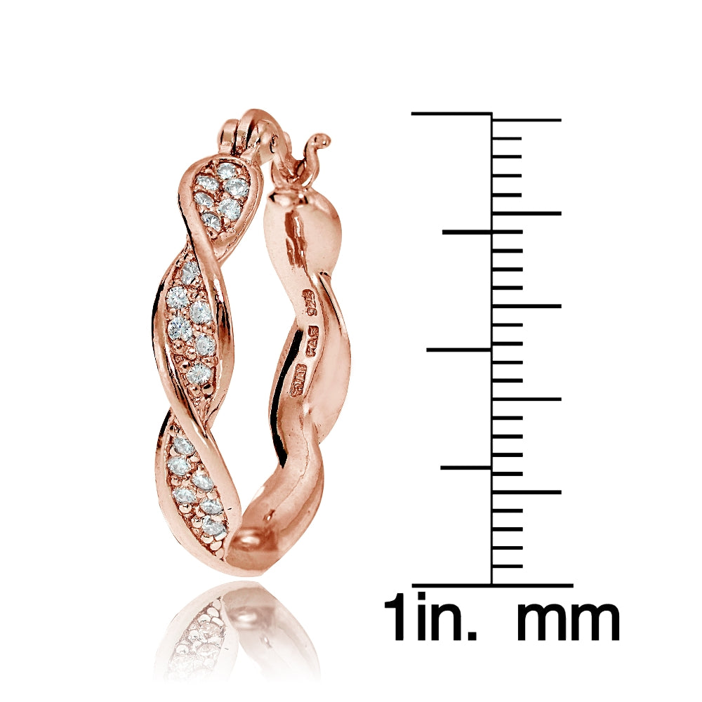 Rose Gold Flash Sterling Silver Cubic Zirconia 24mm Twist Round Hoop Earrings-3
