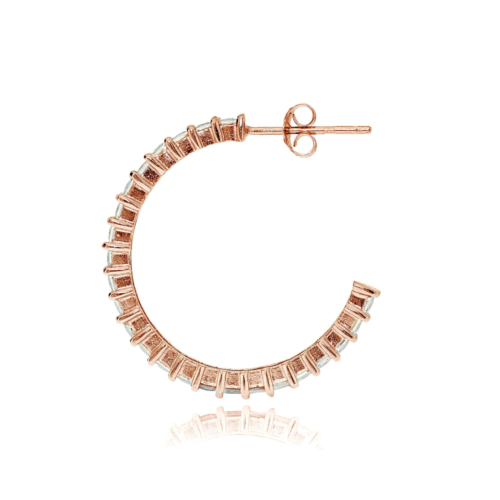Rose Gold Flash Sterling Silver Square Cubic Zirconia Half Hoop Earrings, 25mm-2