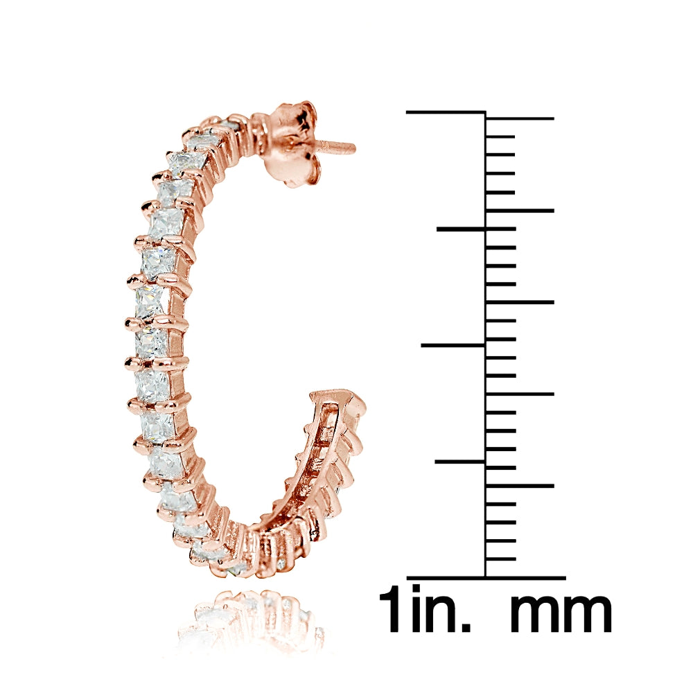 Rose Gold Flash Sterling Silver Square Cubic Zirconia Half Hoop Earrings, 25mm-3