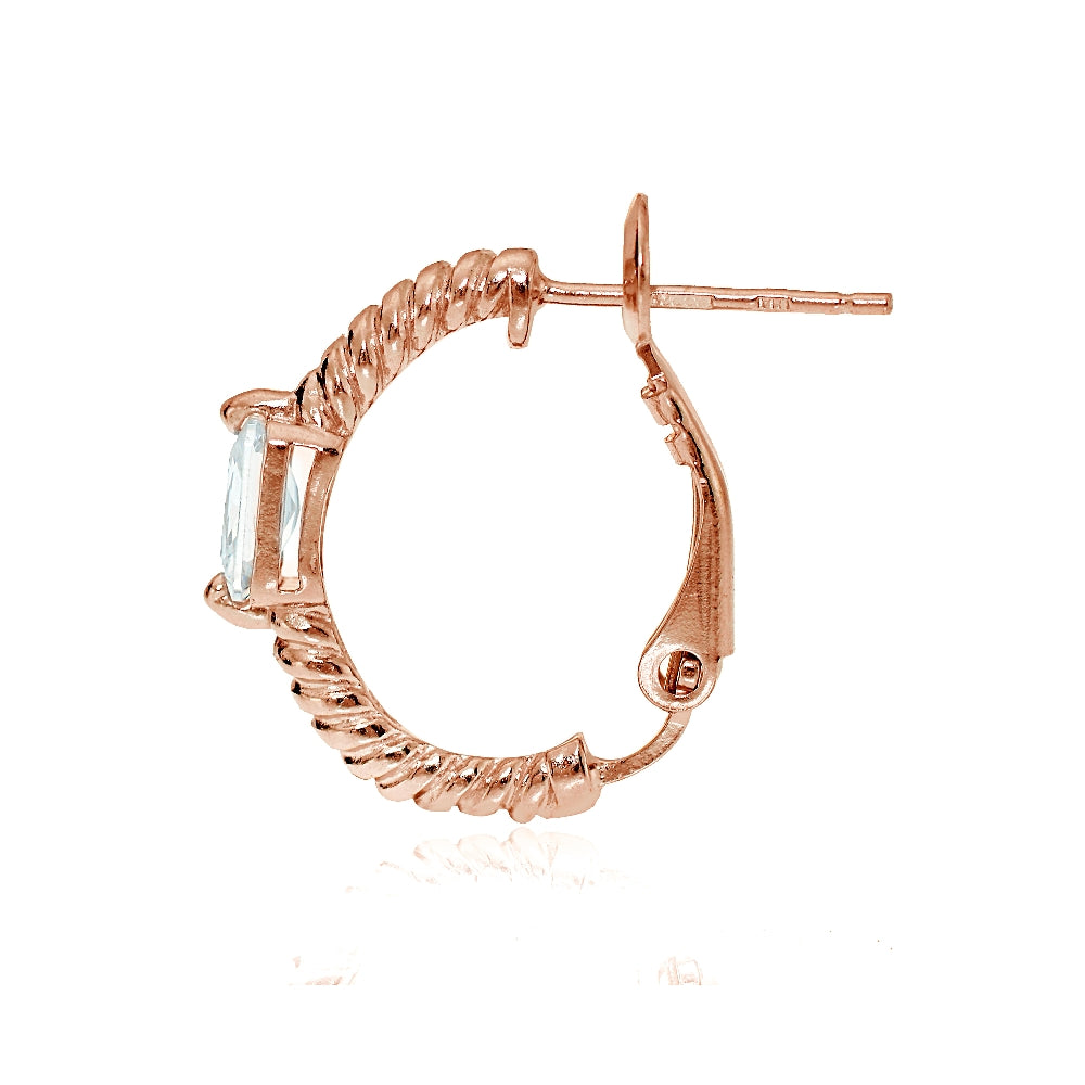 Rose Gold Flash Sterling Silver Cubic Zirconia Rectangle Oval J-Hoop Earrings-2