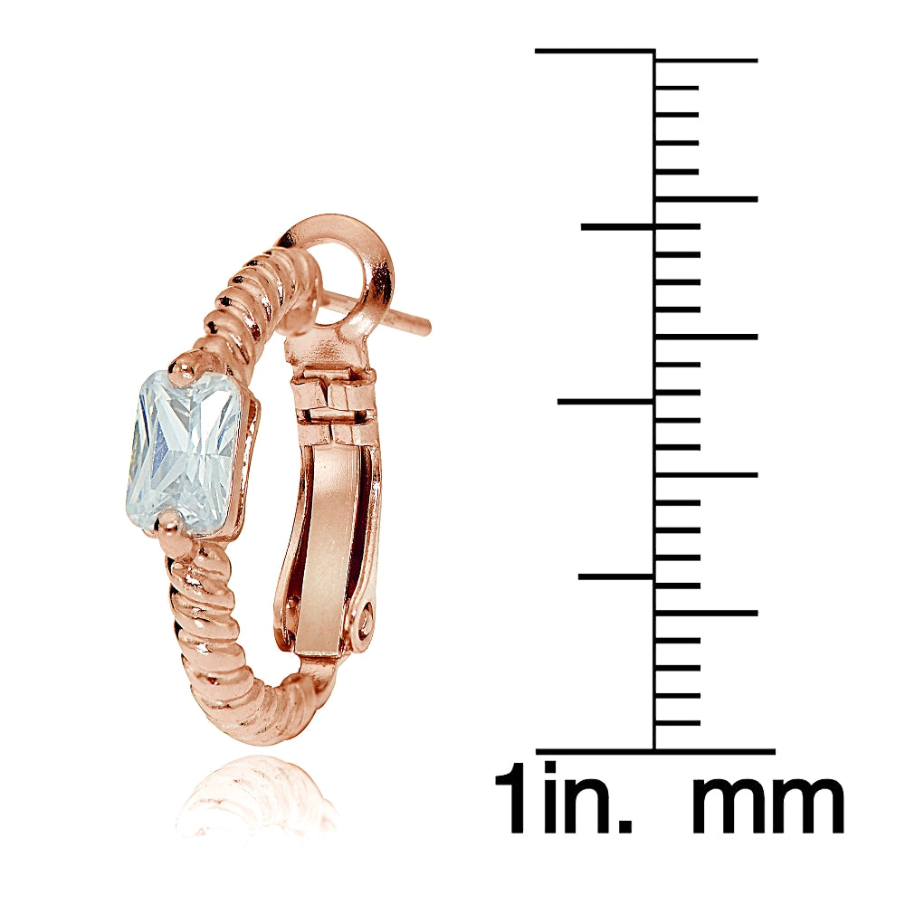 Rose Gold Flash Sterling Silver Cubic Zirconia Rectangle Oval J-Hoop Earrings-3