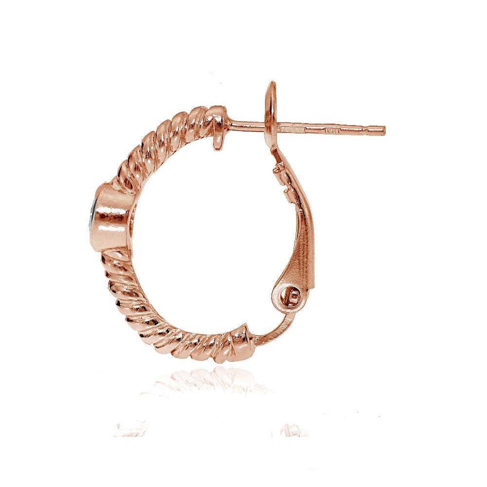 Rose Gold Flash Sterling Silver Cubic Zirconia Round Oval J-Hoop Earrings-2
