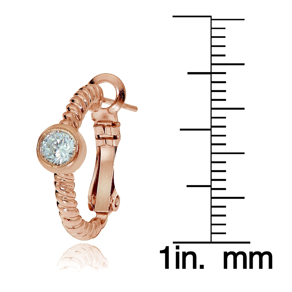 Rose Gold Flash Sterling Silver Cubic Zirconia Round Oval J-Hoop Earrings-3