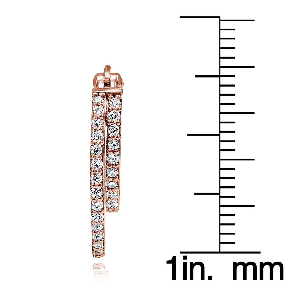 Rose Gold Flash Sterling Silver Cubic Zirconia Double Circle Round Hoop Earrings, 20mm-3