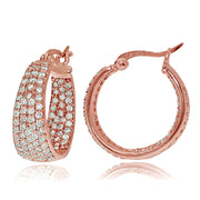 Rose Gold Flash Sterling Silver Cubic Zirconia Inside-Out Fashion Huggie Hoop Earrings