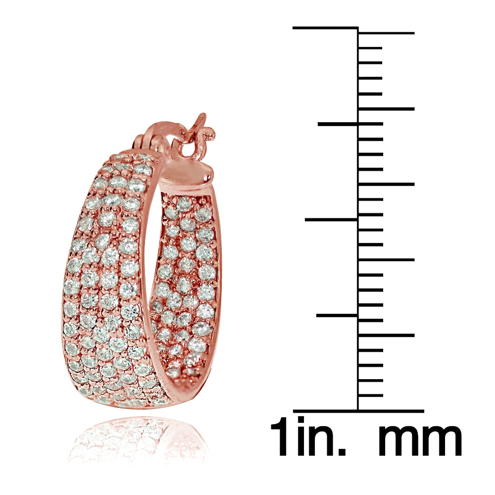 Rose Gold Flash Sterling Silver Cubic Zirconia Inside-Out Fashion Huggie Hoop Earrings-3