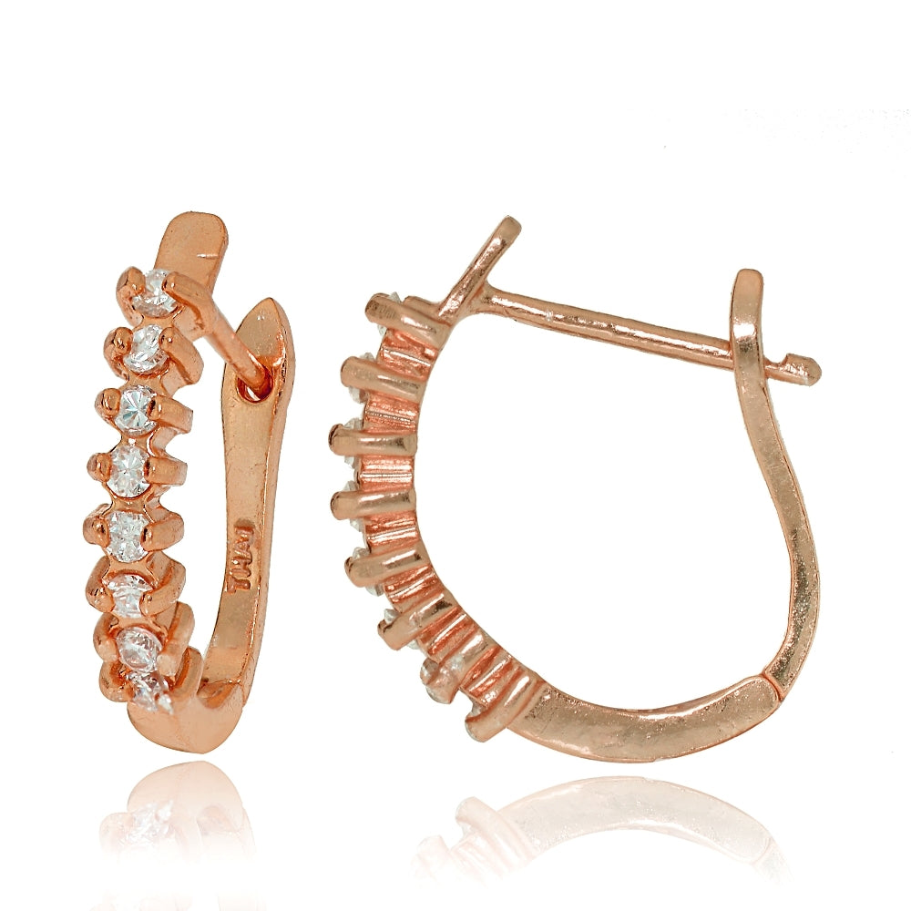 Rose Gold Flash Sterling Silver Cubic Zirconia Huggie Huggie J-Hoop Earrings, 12mm