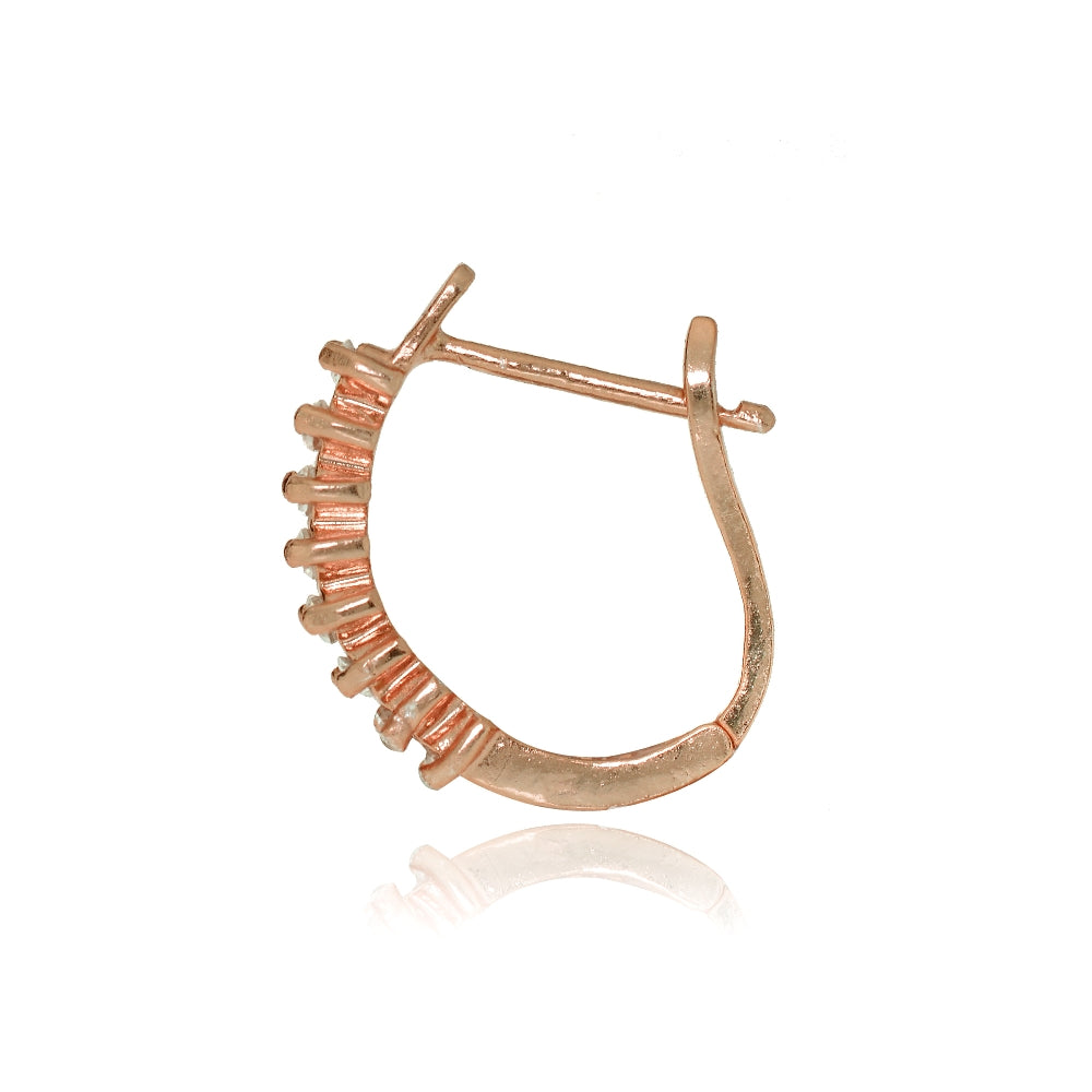 Rose Gold Flash Sterling Silver Cubic Zirconia Huggie Huggie J-Hoop Earrings, 12mm-2