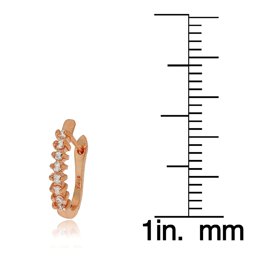 Rose Gold Flash Sterling Silver Cubic Zirconia Huggie Huggie J-Hoop Earrings, 12mm-3