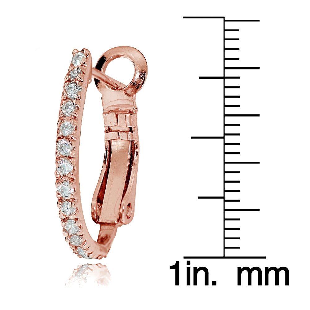 Rose Gold Tone Sterling Silver Cubic Zirconia Oval J-Hoop Earrings, 21mm-3