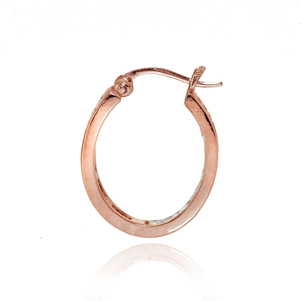 Rose Gold Tone over Sterling Silver Cubic Zirconia Channel Set Inside-Out Oval Hoop Earrings-2