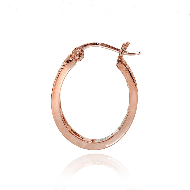 Rose Gold Tone over Sterling Silver Cubic Zirconia Channel Set Inside-Out Oval Hoop Earrings