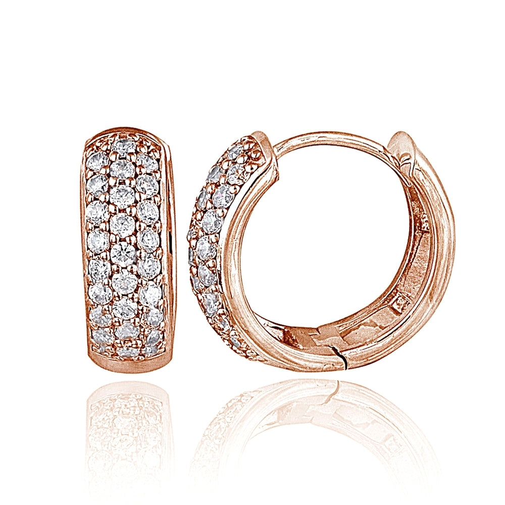 Rose Gold Tone over Sterling Silver Cubic Zirconia 15mm Huggie Hoop Earrings