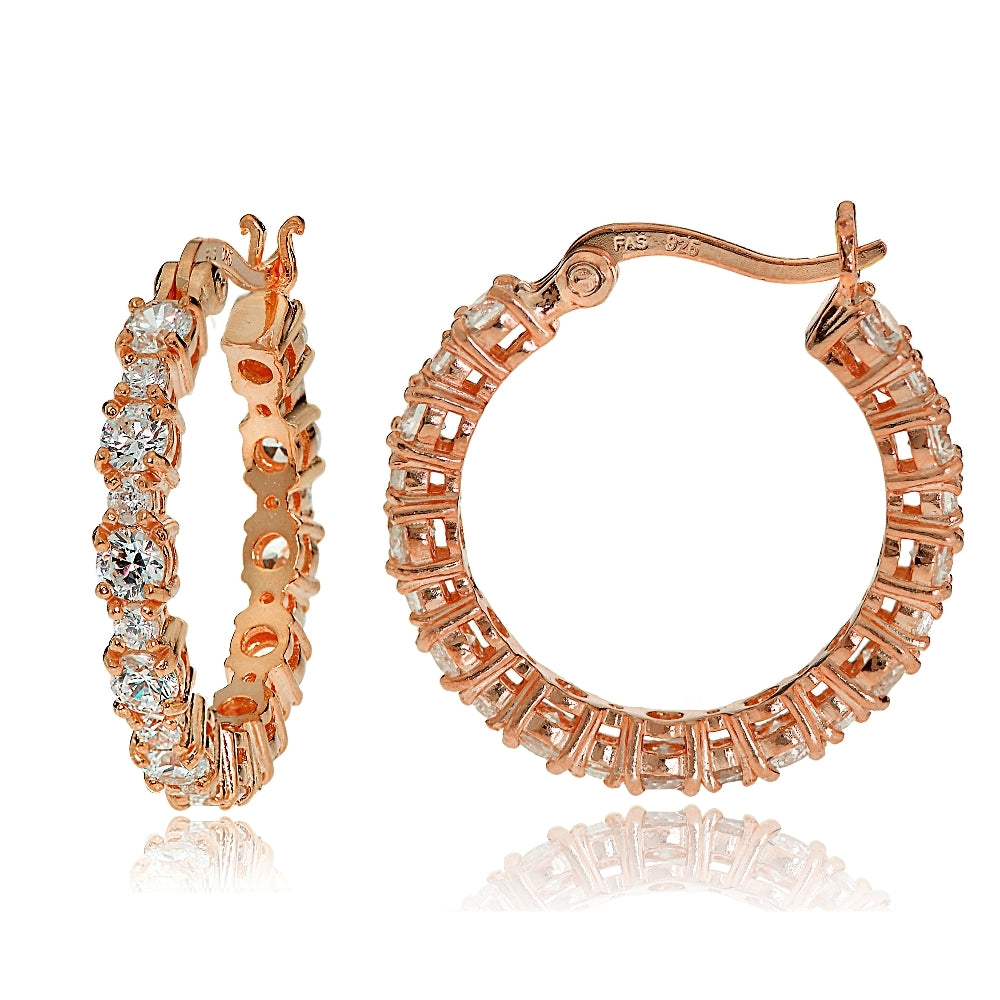 Rose Gold Tone over Sterling Silver Round Cubic Zirconia 22mm Hoop Earrings