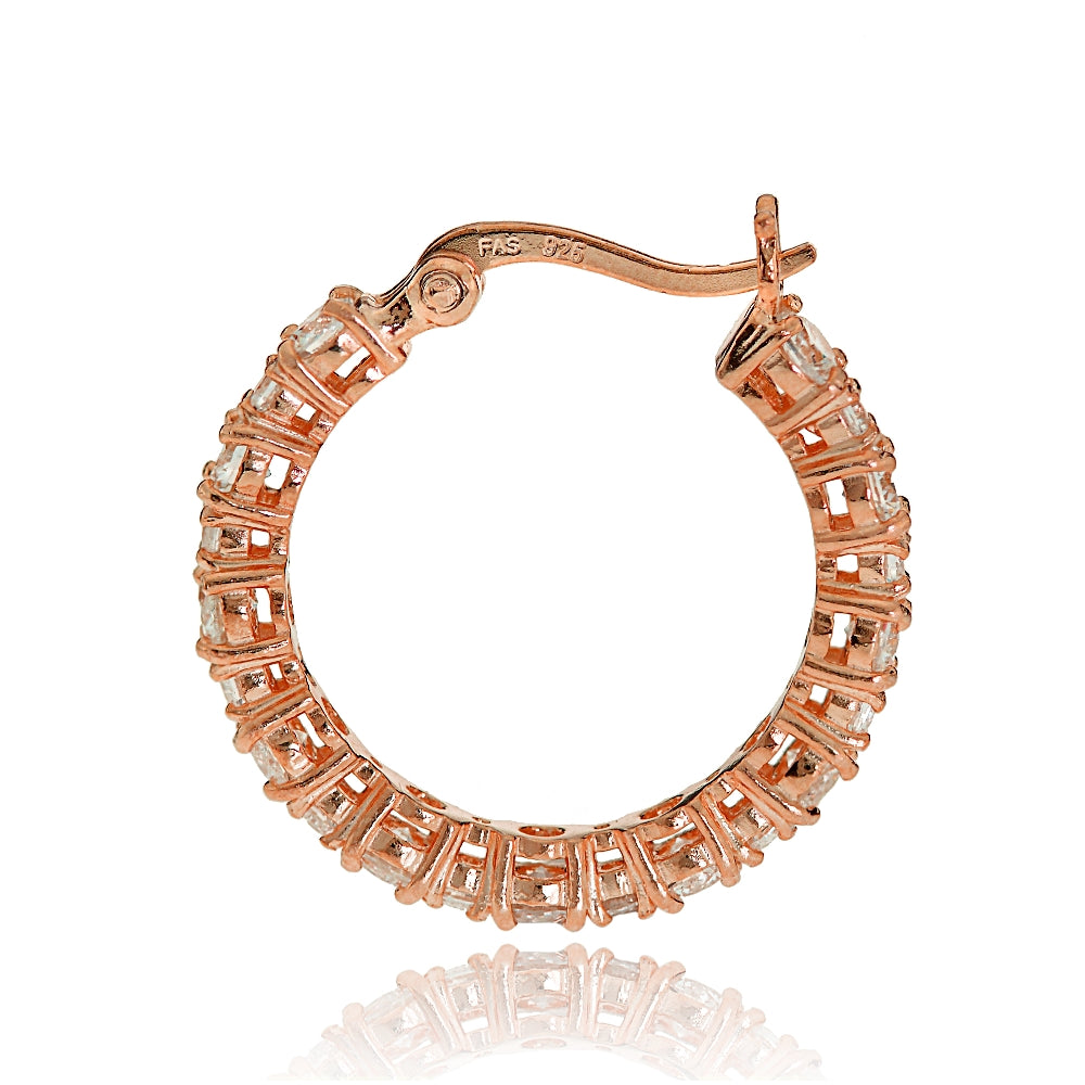 Rose Gold Tone over Sterling Silver Round Cubic Zirconia 22mm Hoop Earrings-3
