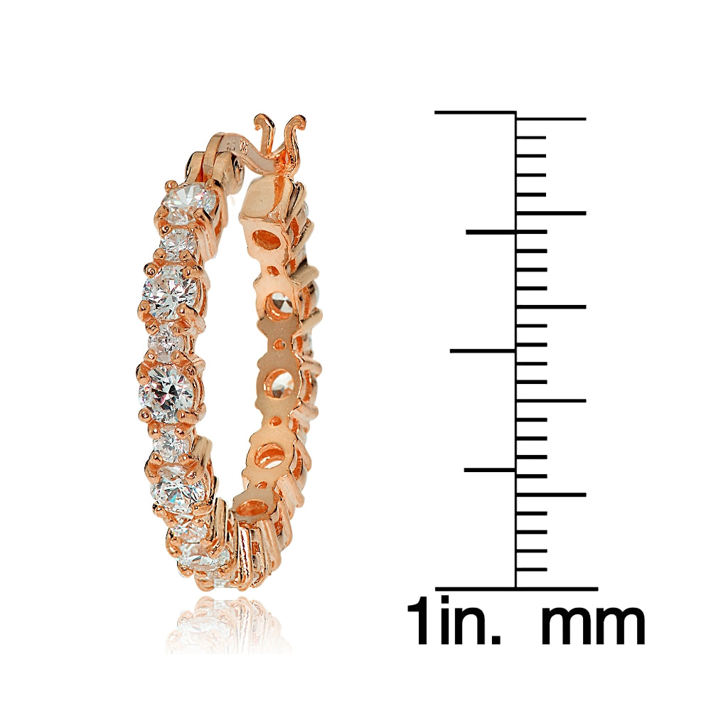 Rose Gold Tone over Sterling Silver Round Cubic Zirconia 22mm Hoop Earrings-4