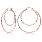 Rose Gold Tone over Sterling Silver Diamond-cut 38mm Round Double Hoop Earrings
