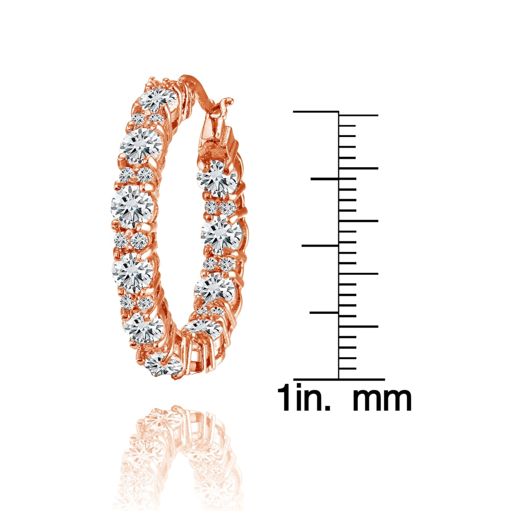 Rose Gold Flashed Silver Cubic Zirconia Inside Out 28mm Round Hoop Earrings-3