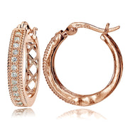 Rose Gold Flashed Sterling Silver Cubic Zironia 20mm Open Grid Hoop Earrings