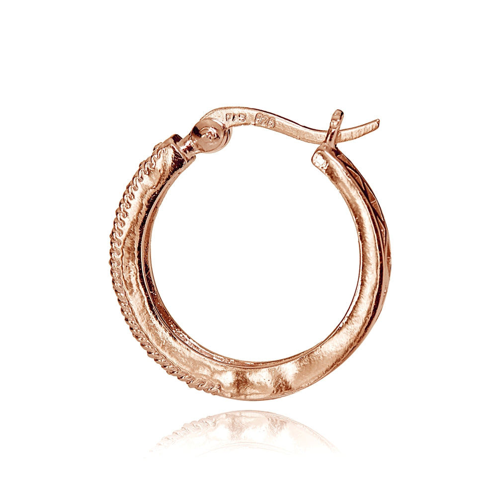 Rose Gold Flashed Sterling Silver Cubic Zironia 20mm Open Grid Hoop Earrings-3