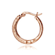 Rose Gold Flashed Sterling Silver Cubic Zironia 20mm Open Grid Hoop Earrings